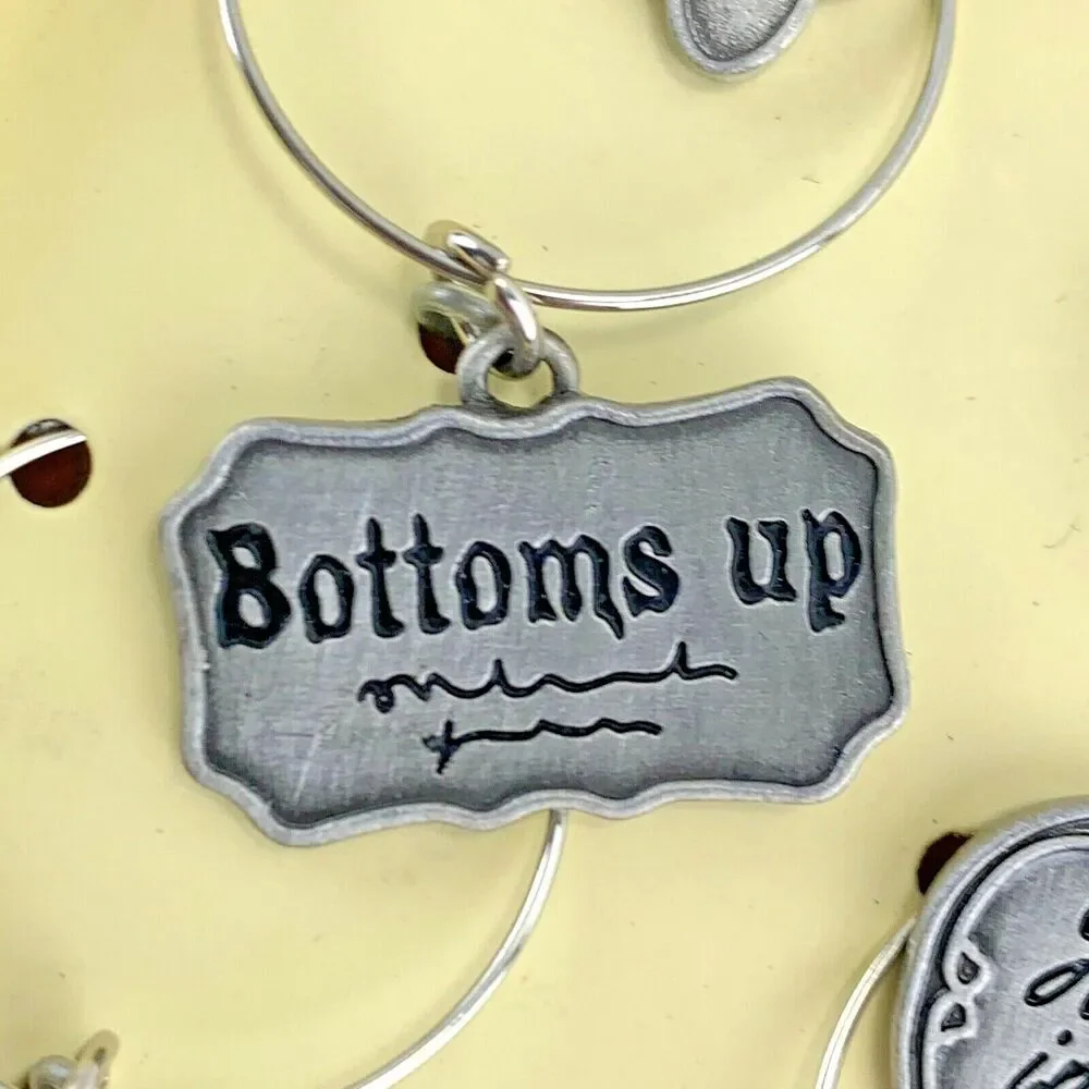 Past Times Wine Charms Set of 6 Silver Tone Metal‎ Wit and Wisdom New in Box